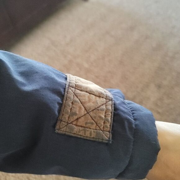 East West large floral southwestern vintage chunky jacket hoodie navy cream moun - Picture 3 of 7